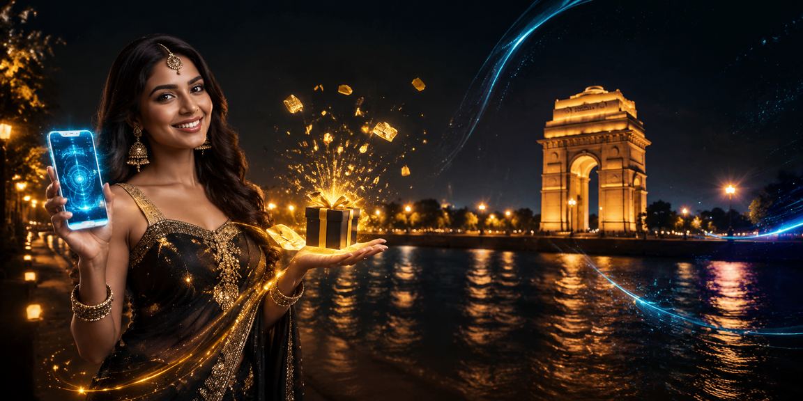 Person logging in on mobile device in India Gate area