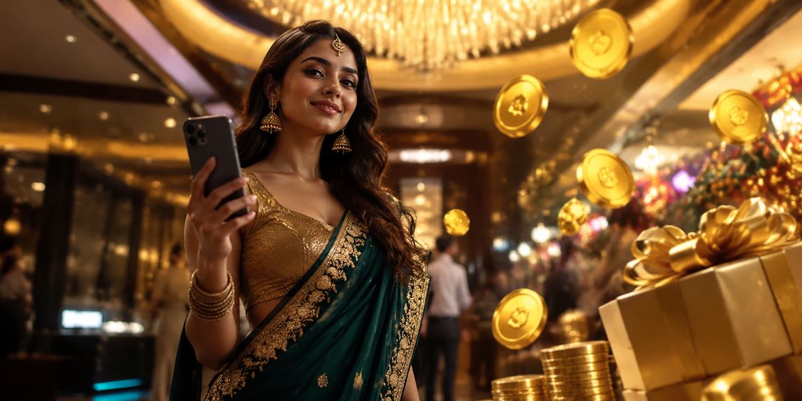 Happy person registering on mobile in Mumbai night market